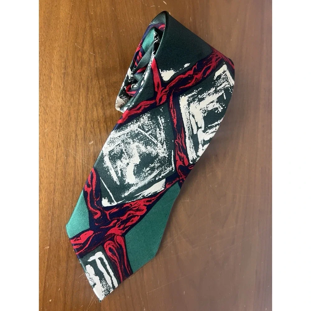 Sinsabang Silk Tie Vintage Abstract Print Holiday‎ Christmas Red Green